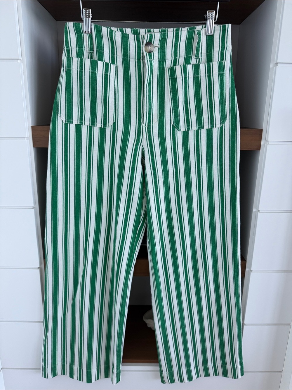 Maeve Green and White Vertical Stripe Chinos from Anthropologie